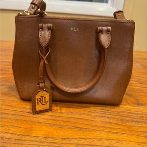 Ralph Lauren Double RL Brown Leather Satchel